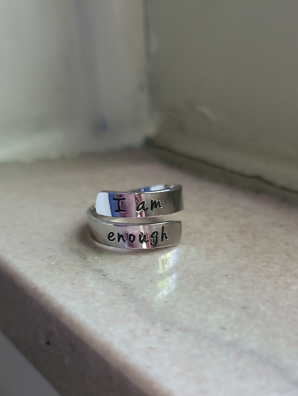 I Am Enough Silver Inspirational Wrap Ring